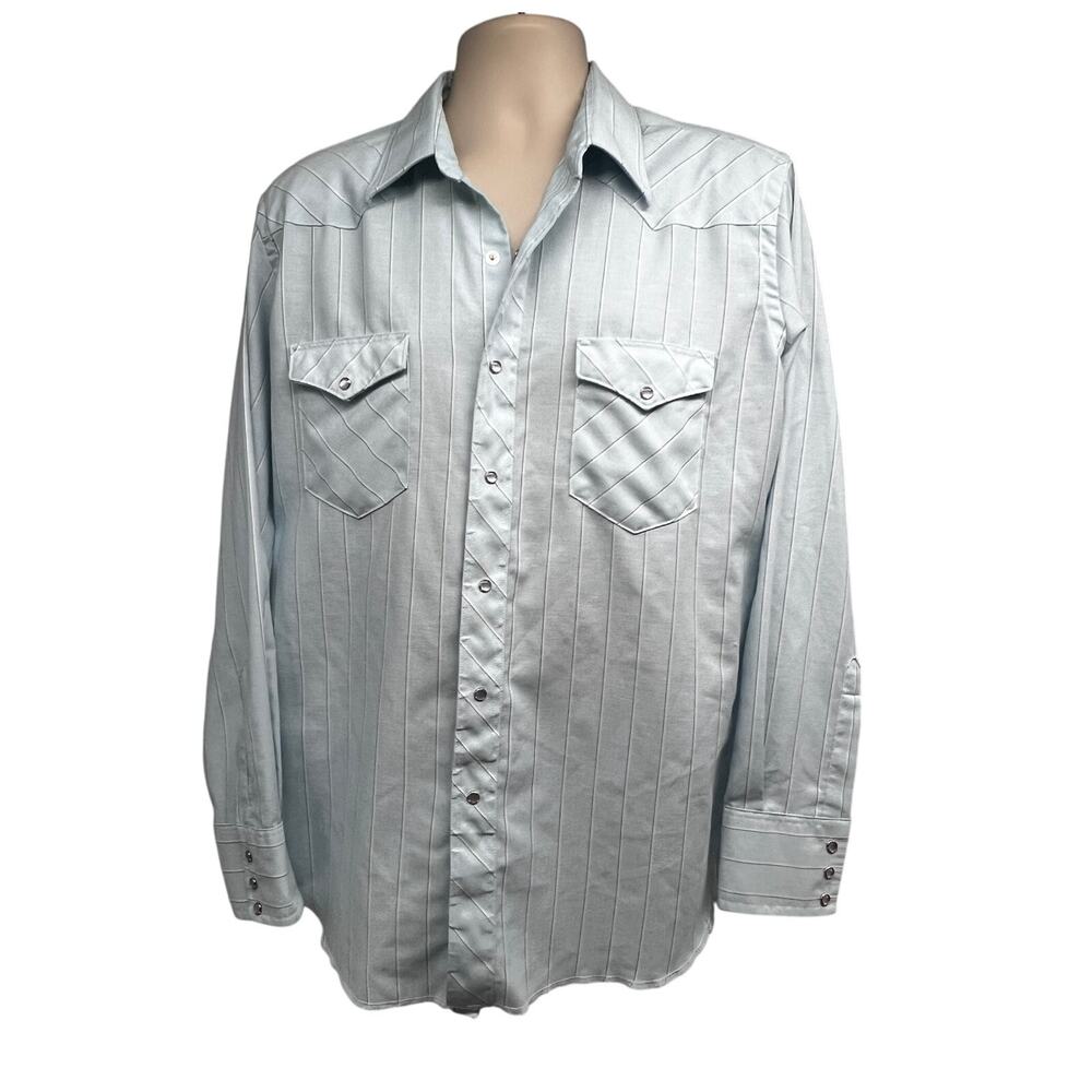 Wrangler Vintage American Cowboy Blue Plaid Pearl Snap Shirt XL Pockets USA